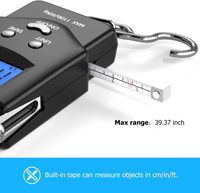 Portable Hanging Scale with Built-in Tape Measure and Blue Backlit Display, 110lb Capacity