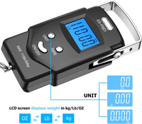 Portable Hanging Scale with Built-in Tape Measure and Blue Backlit Display, 110lb Capacity