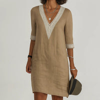 Lightweight Linen Midi Dress with Pockets for Women