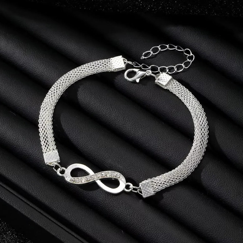 Rhinestone Heart and Infinity Bangle Bracelet Set, 3 Piece
