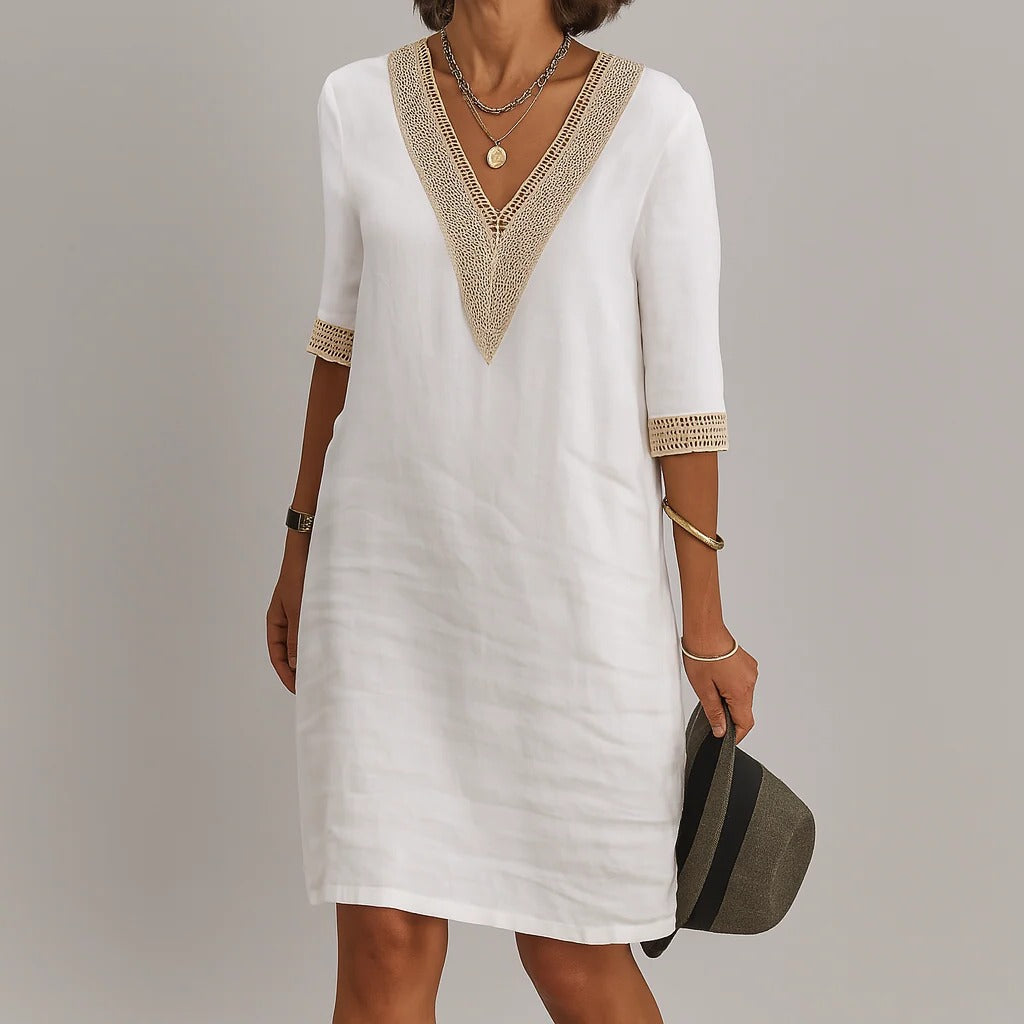 Lightweight Linen Midi Dress with Pockets for Women