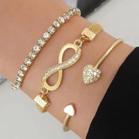 Rhinestone Heart and Infinity Bangle Bracelet Set, 3 Piece