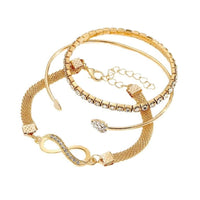 Rhinestone Heart and Infinity Bangle Bracelet Set, 3 Piece