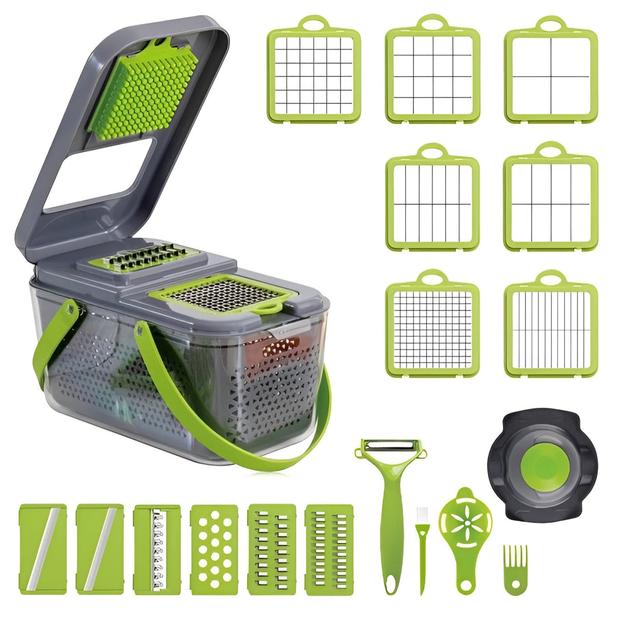 18 in 1 Vegetable Slicer with Safety Grip and Storage Container