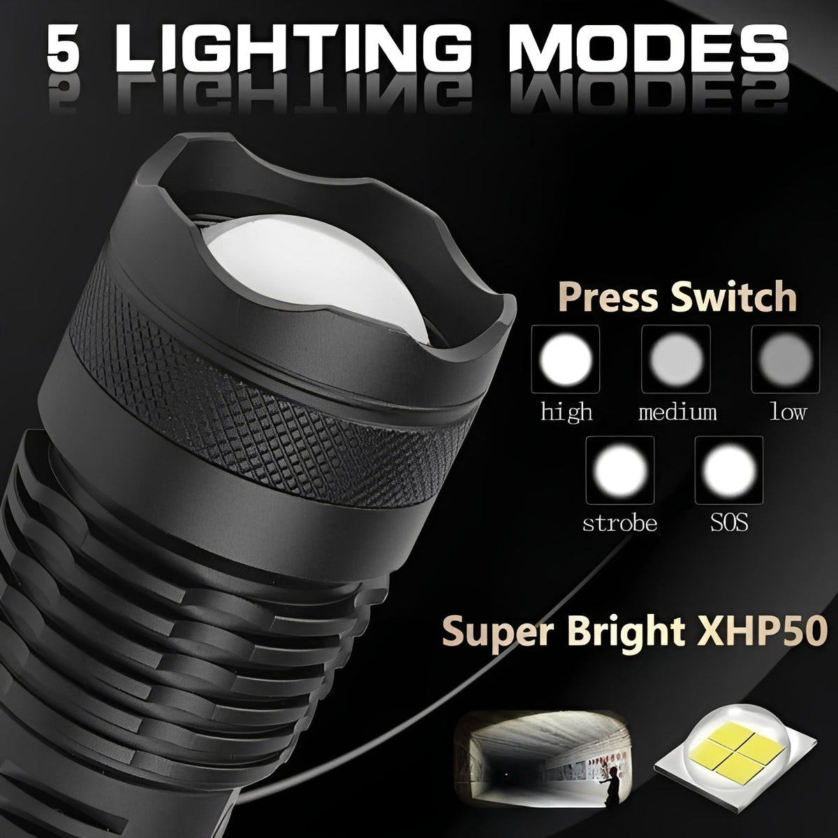 Rechargeable Flashlight with Adjustable Zoom Beam