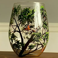 Painted Wine Glass with Four Seasons Tree Design, 12 oz