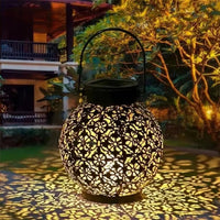 Solar LED Lantern - Wrought Iron Hollow Design for Outdoor Decor