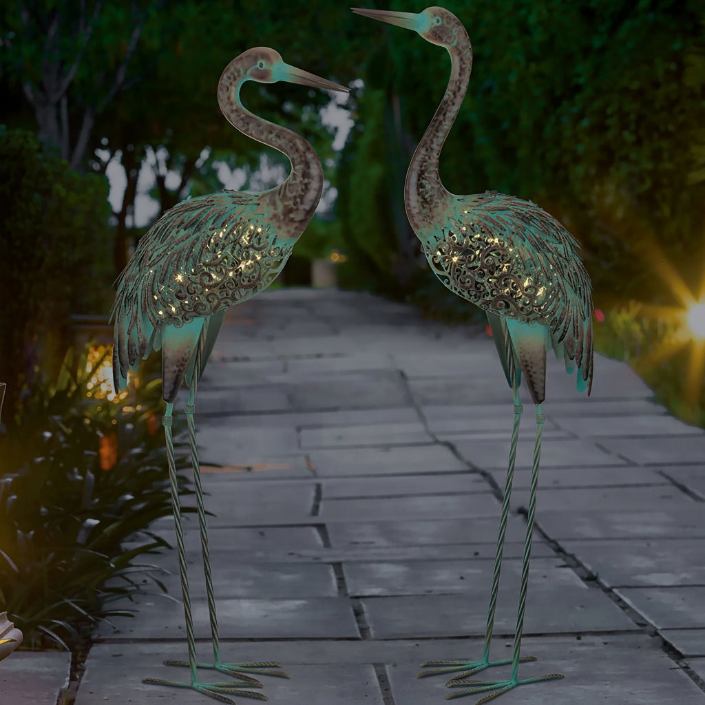 Solar Crane Garden Statue with Blinking String Lights and Acrylic Accents, 37in Tall
