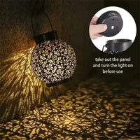 Solar LED Lantern - Wrought Iron Hollow Design for Outdoor Decor