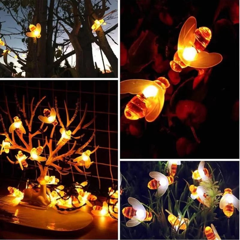 Solar Powered Bee Fairy String Lights with 8 Modes for Outdoor Garden Decor