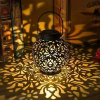 Solar LED Lantern - Wrought Iron Hollow Design for Outdoor Decor