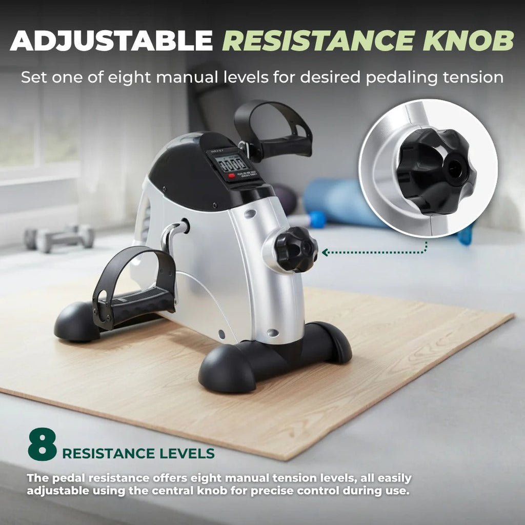 Portable Under Desk Exercise Bike Pedal Trainer with Adjustable Resistance and LCD Display