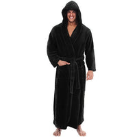 Mens Hooded Bathrobe with Pockets, Plush Fleece Material