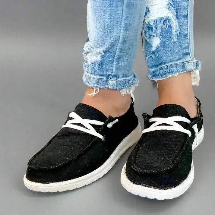Stretch Canvas Loafers with Wide Fit and Cushioned Insole for Women