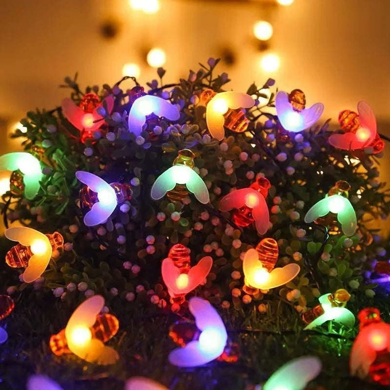 Solar Powered Bee Fairy String Lights with 8 Modes for Outdoor Garden Decor