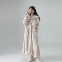 Hooded Long Sleeve Bathrobe for Women, Winter Lounge Wear