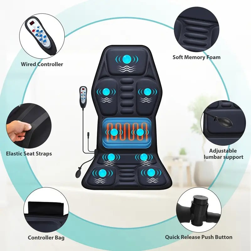 Heated Back Massager Cushion with Vibration and Lumbar Support