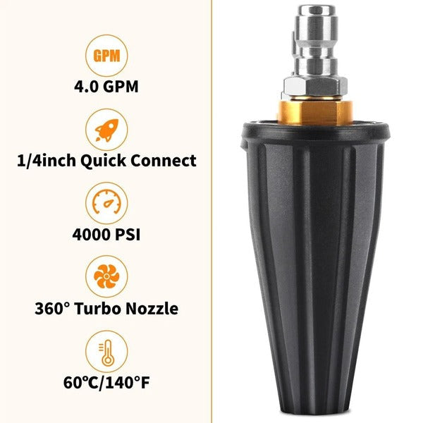 Rotating Turbo Nozzle for Power Washer with Spray Tip