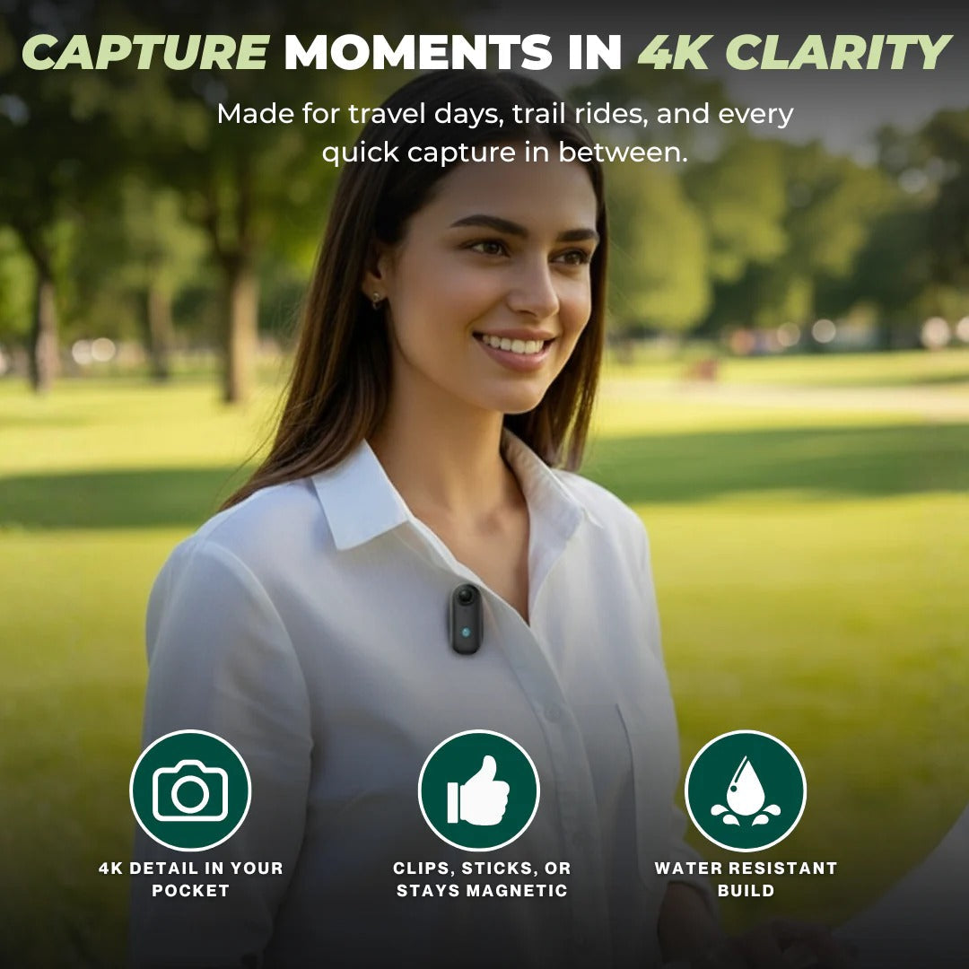 Compact 4K Wearable Thumb Action Camera with Water Resistance and 128GB Capacity