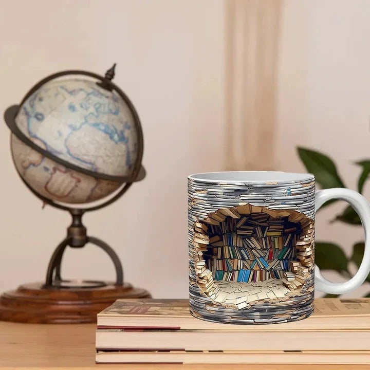 Ceramic Coffee Mug with 3D Bookshelf Design