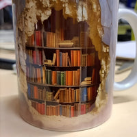 Ceramic Coffee Mug with 3D Bookshelf Design