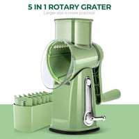 Rotary Grater with Five Interchangeable Blades and Suction Cup Base