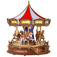 3D Wooden Carousel Music Box with Light, Moveable Puzzle Design