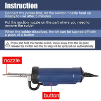 Electric Desoldering Pump with 3 Interchangeable Suction Nozzles