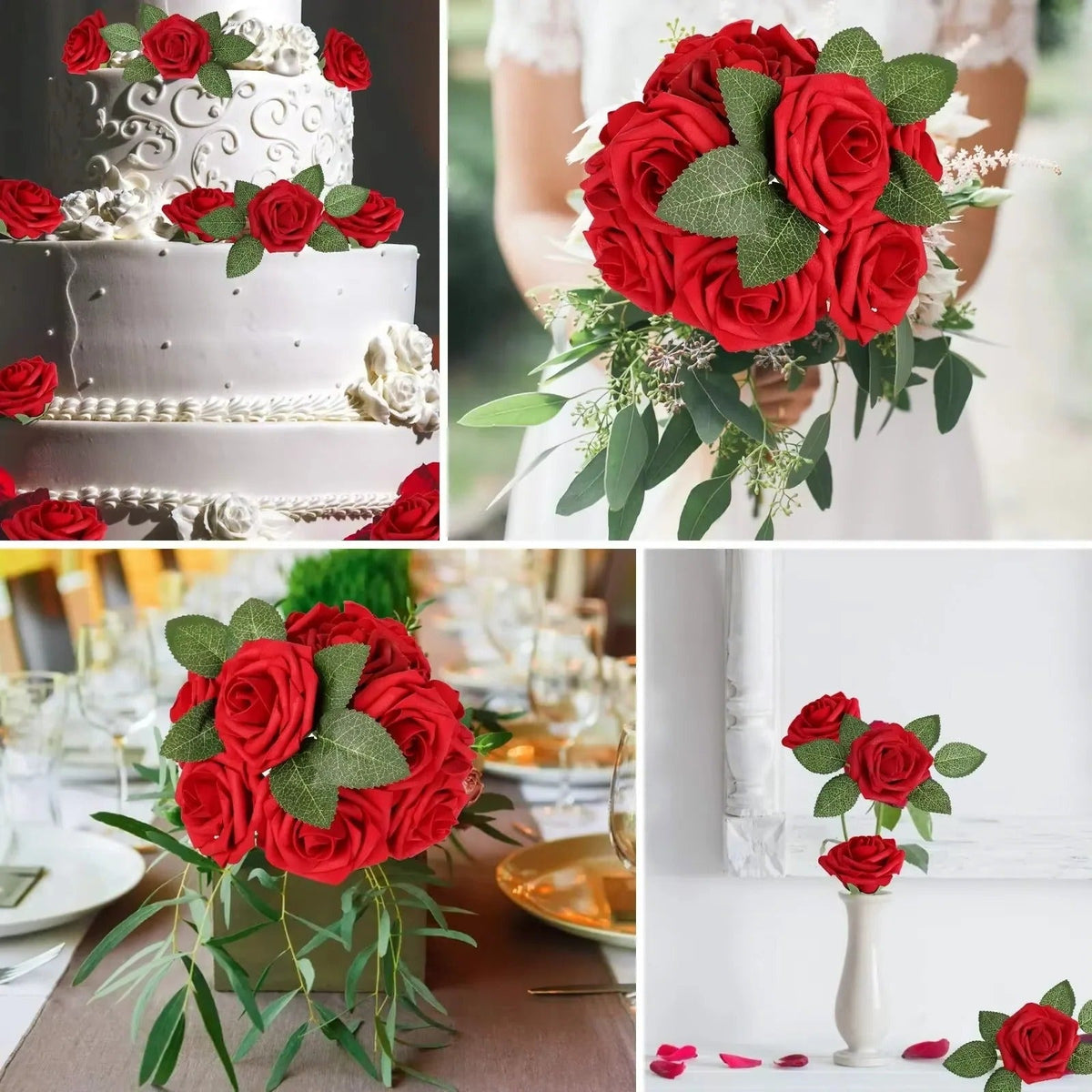 Artificial Red Rose Stems for Centerpieces Weddings and Home Decor