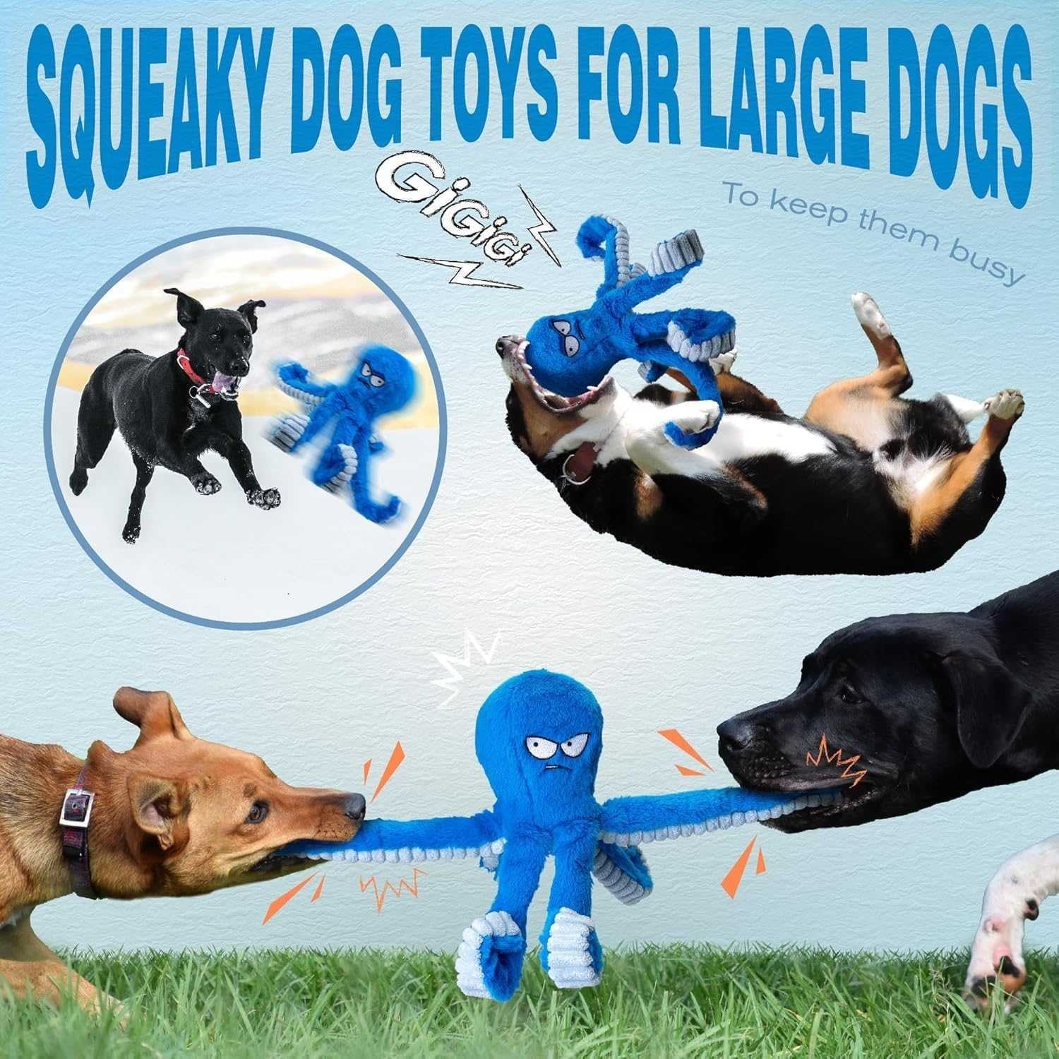 Stuffed Octopus Dog Toy with Squeaker and Crinkle Material for Chewing