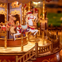 3D Wooden Carousel Music Box with Light, Moveable Puzzle Design