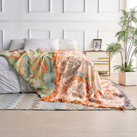 Cotton Floral Throw Blanket with Boho Fringe Design