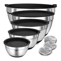 Stainless Steel Mixing Bowl Collection with Airtight Covers and Grip Bottom, Set of 8