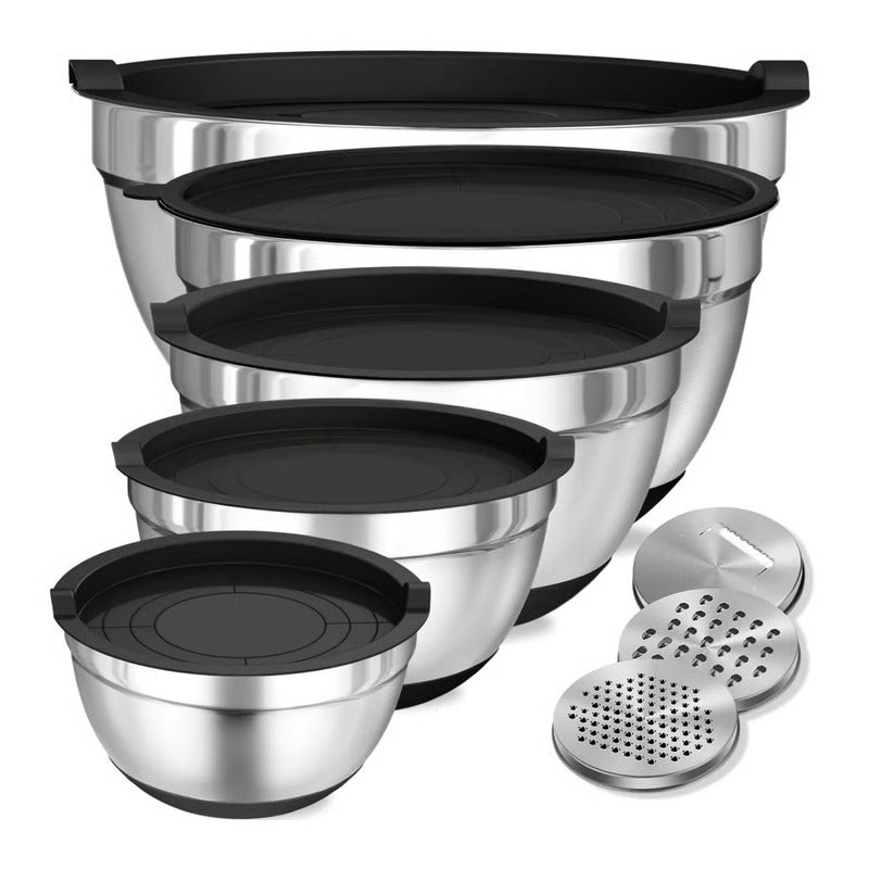 Stainless Steel Mixing Bowl Collection with Airtight Covers and Grip Bottom, Set of 8