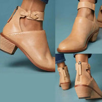 Block Heel Ankle Boots for Women with Braided Strap and Side Zip