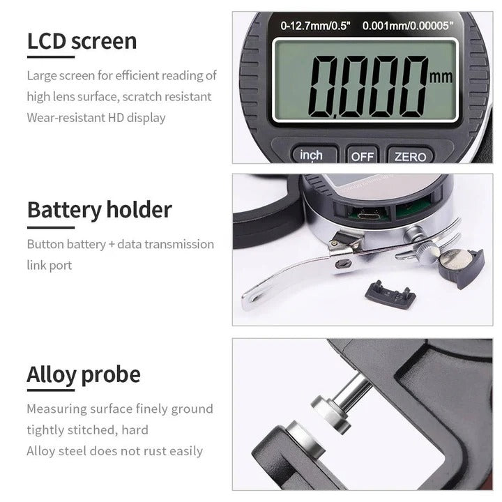 Digital Thickness Gauge with LCD Screen and Metric Imperial Reading