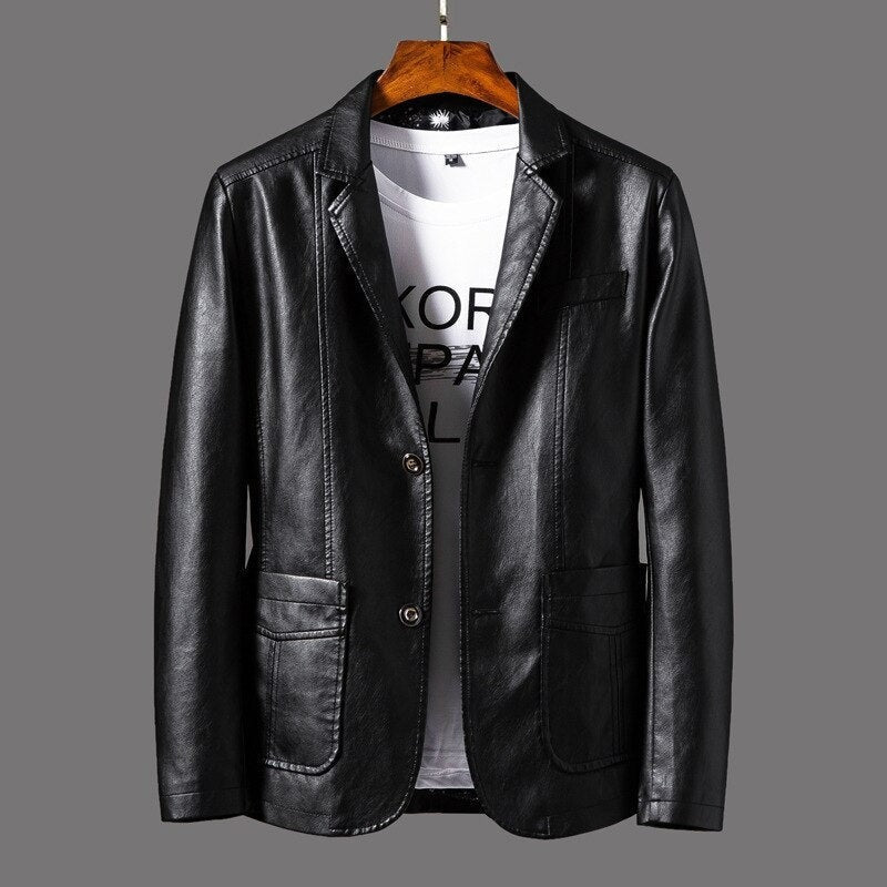 Mens Classic Leather Jacket with Retro Design