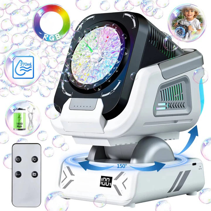 Electric Bubble Machine with RGB Lights and Rechargeable Battery Display