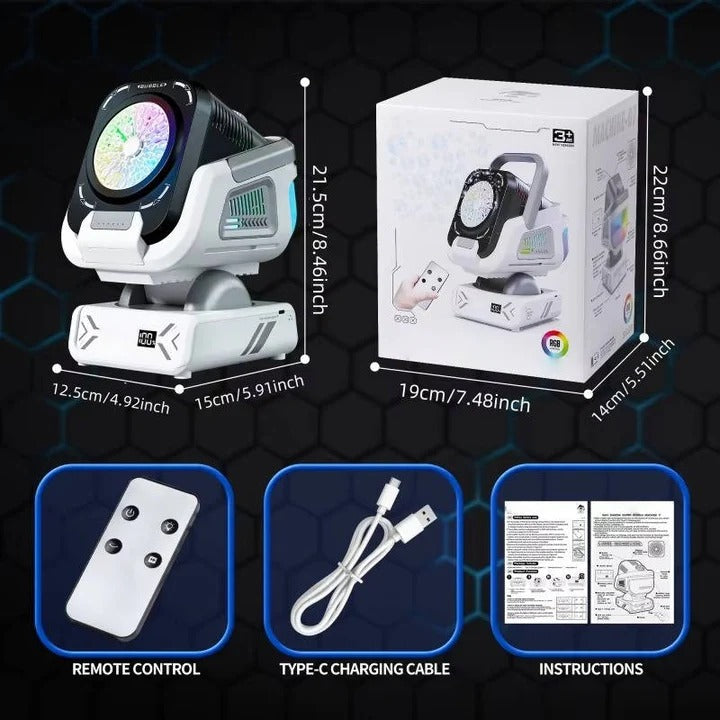Electric Bubble Machine with RGB Lights and Rechargeable Battery Display
