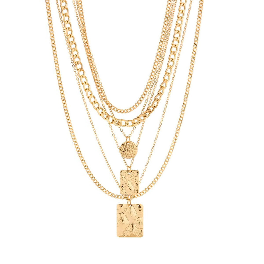 Layered Vintage Charm Choker Necklace Set with Coin and Geometric Pendants, 6 Piece