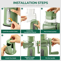 Rotary Grater with Five Interchangeable Blades and Suction Cup Base