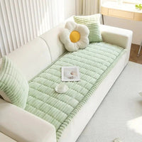 Plush Sofa Cover with Pleated Edges for Furniture Protection Support