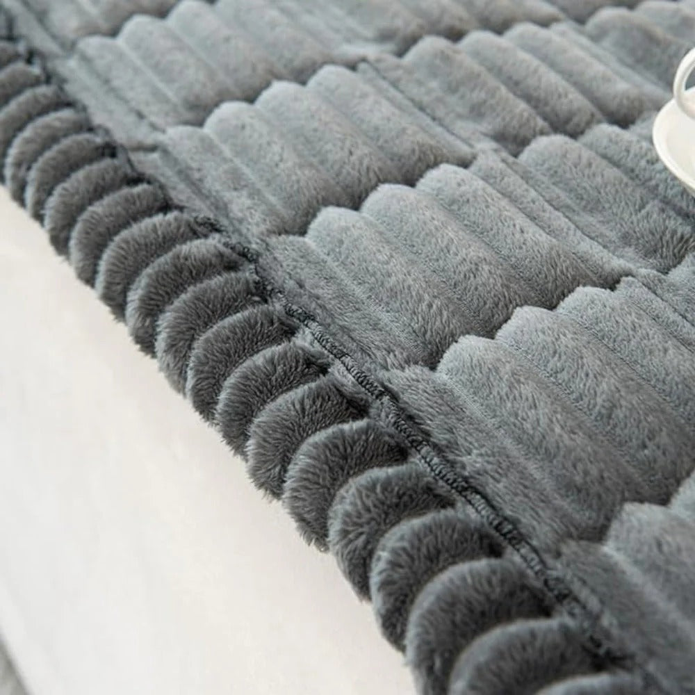 Plush Sofa Cover with Pleated Edges for Furniture Protection Support