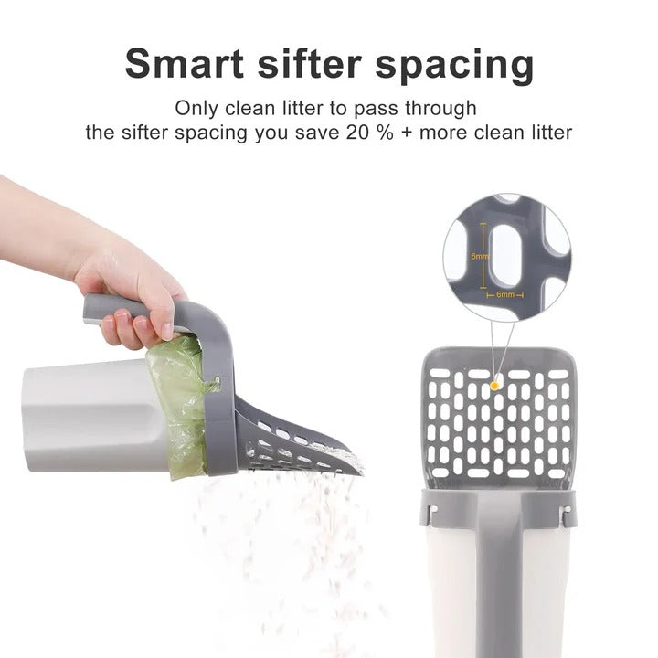 Cat Litter Scoop with Built In Waste Bin and Bag Holder Design