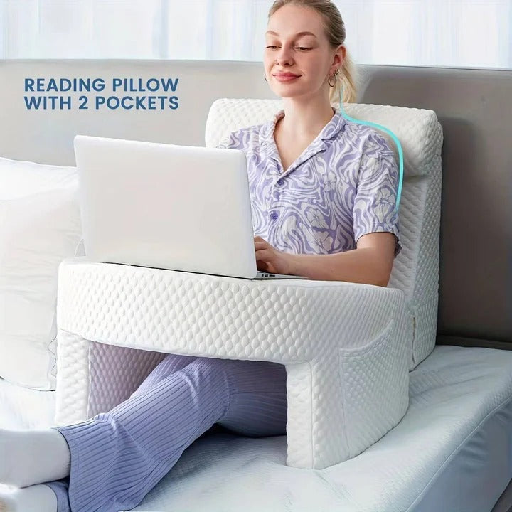 Adjustable Bed Reading Pillow with Back and Arm Support