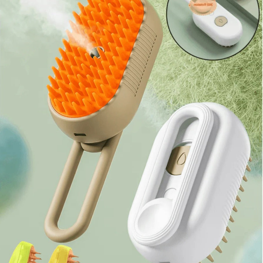 3-in-1 Pet Grooming Brush with Steam Spray and De-Shedding Comb