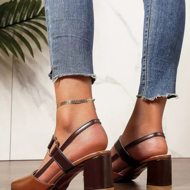 Block Heel Pumps for Women with Ankle Strap Support