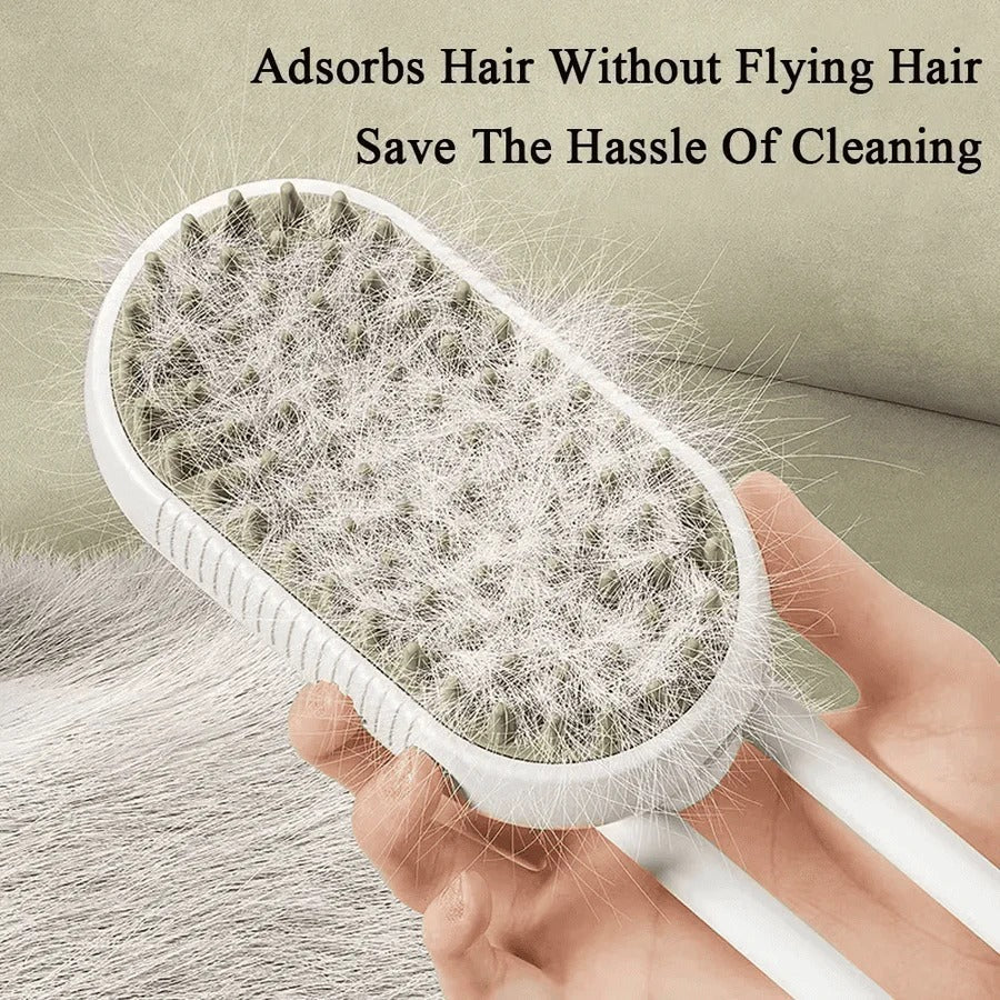3-in-1 Pet Grooming Brush with Steam Spray and De-Shedding Comb