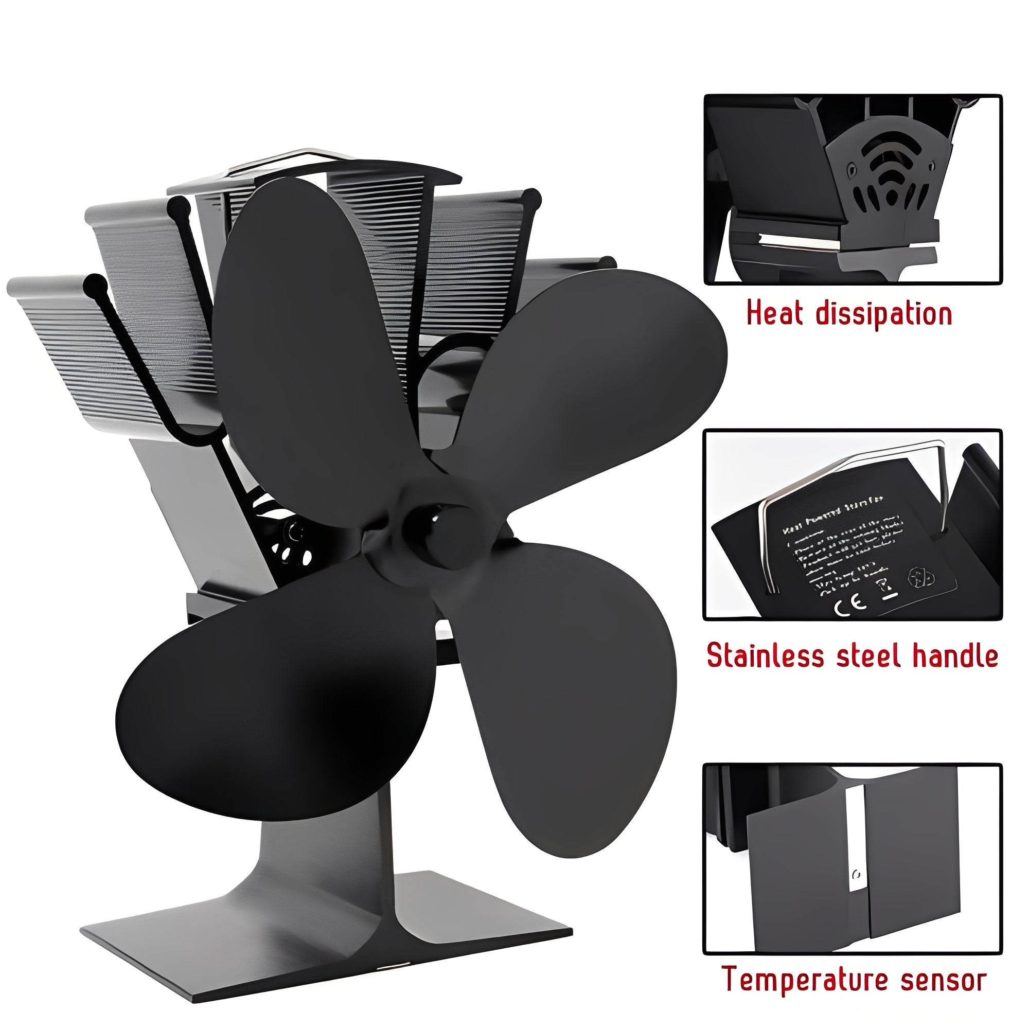 Fireplace Fan with Heat Powered Operation for Heat Distribution Support