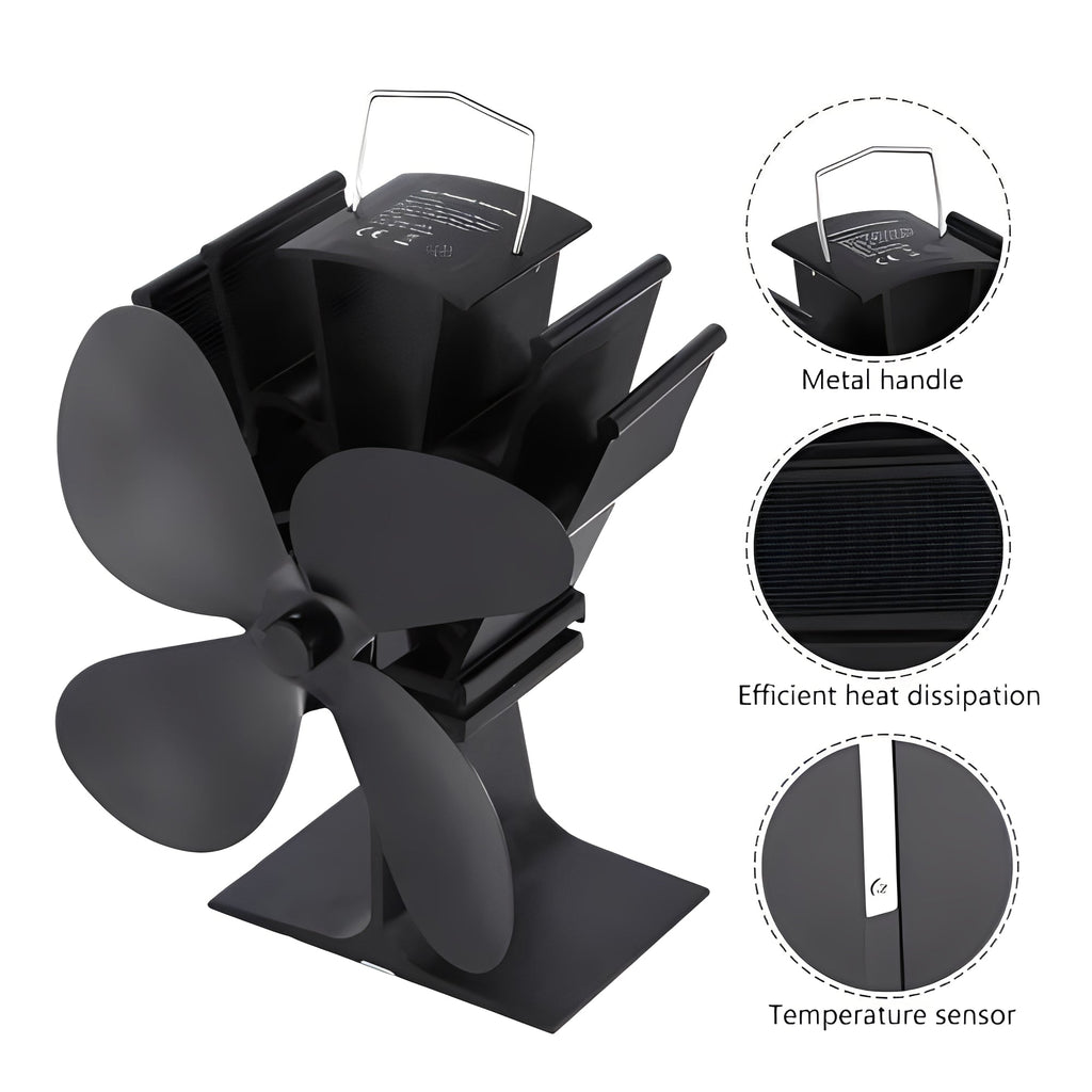 Fireplace Fan with Heat Powered Operation for Heat Distribution Support